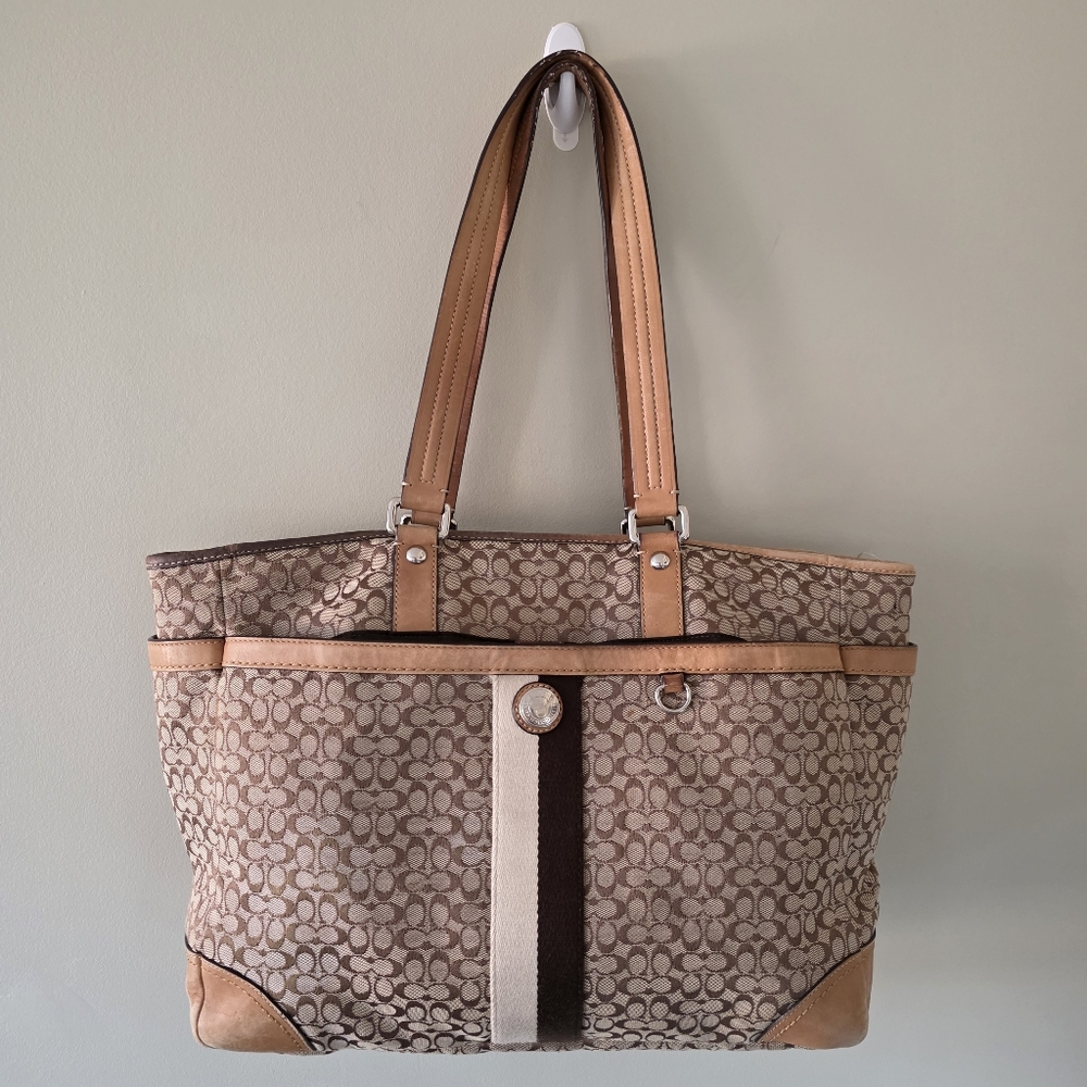 Coach Old Money Classic Academia Large Signature Logo Canvas Leather Diaper Tote